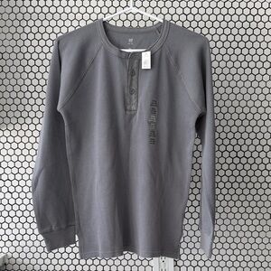 GAP Grey Henley Waffle Knit Long Sleeve